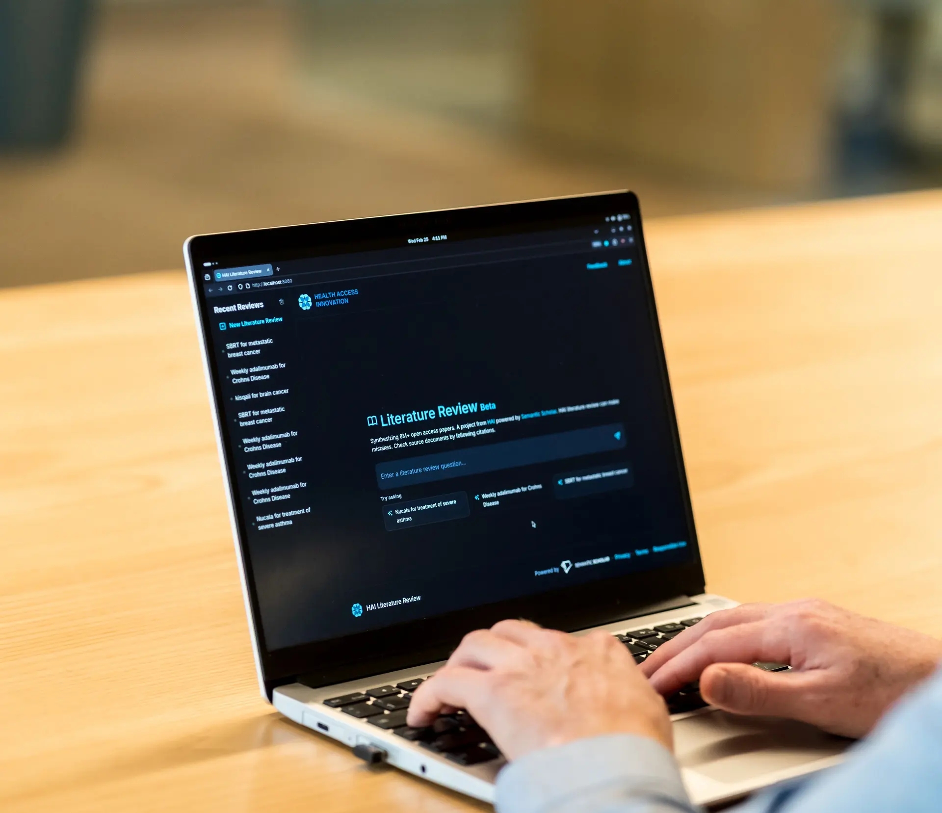 Patient using HAI's appeal tool on a laptop